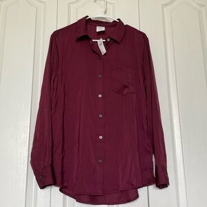 NWT Gap womens medium long sleeve the easy shirt garnet blouse